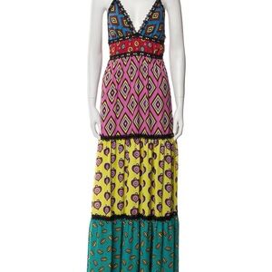 Alice + Olivia Pink and Black Tiered Maxi Sundress